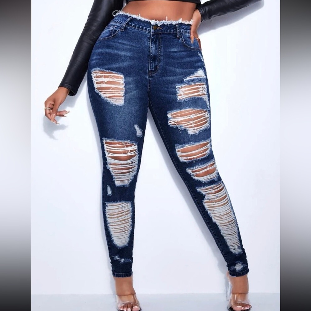 SHEIN SXY Plus High Waist Ripped Frayed Skinny Jeans Size 14 (1XL)